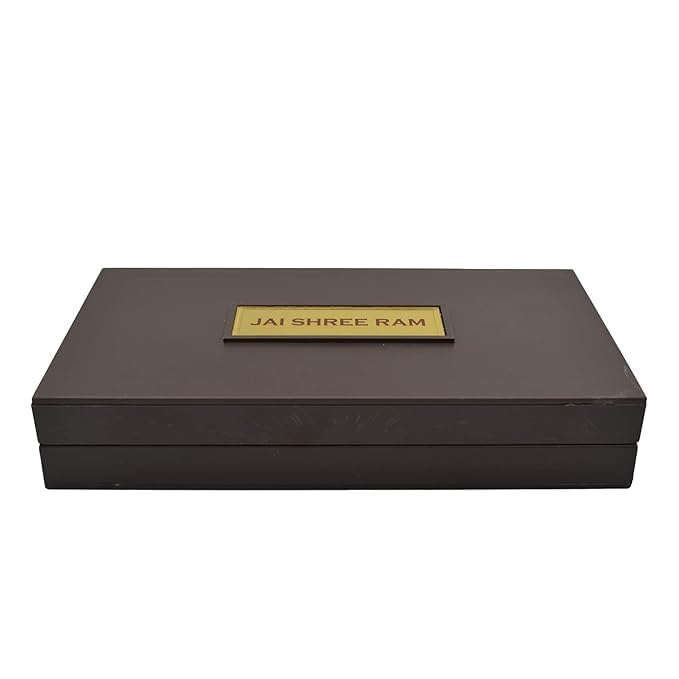 Image of 24K Gold Plated Religious Frame Rectangular Photo Frame Tabletop with Charan Paduka Return Gifts for Home Puja Office (RAM DARBAR), 8.25 x 4.5 Inch