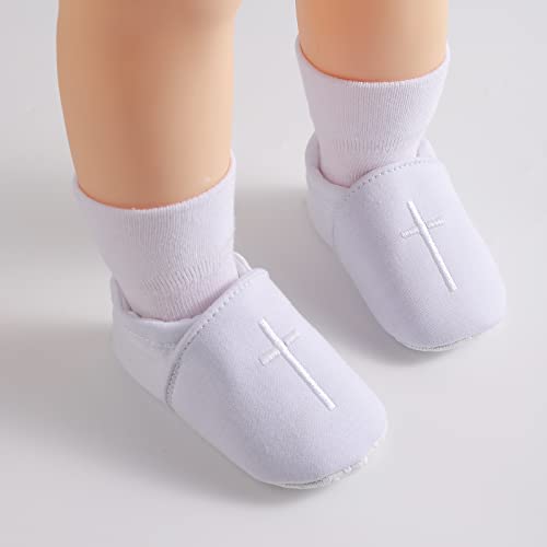 Baby Baptism Shoes, White, Size 3-18 Months, Unisex, Baptism & Easter, Casual, Pull-On, Round Toe, Embroidered Cross3