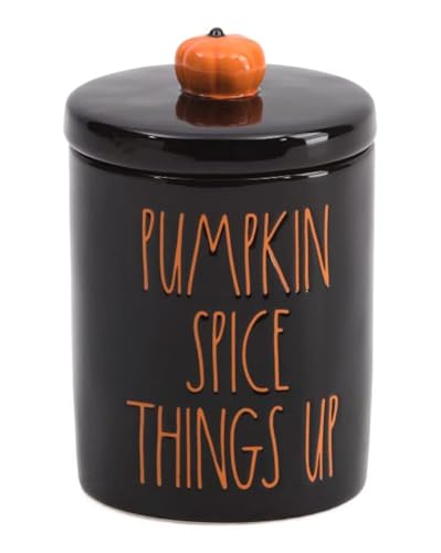 Rae Dunn Ceramic Halloween Storage Jar (Pumpkin Spice Things Up/4in diameter x 5in H)