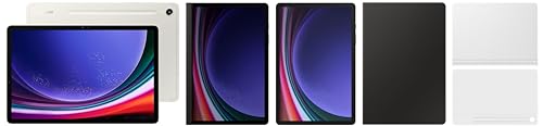 Image of Samsung Galaxy Tab S9 RAM 8 GB, ROM 128 GB, Wi-Fi Tablet, Beige with S9 Screen Protector, Transparent & S9 Book Cover Keyboard, Black & S9 Privacy Screen, Black & S9 Smart Book Cover, White