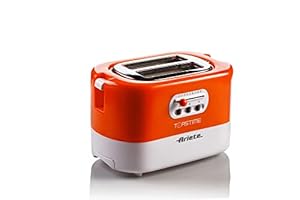 Ariete GAL-130292 159 Toastime 2-Slice Toaster with Tongs, Crumb Tray, Defrost and Heating Function, 9 Levels of Gilding, Boilers, Stainless Steel, White/Orange