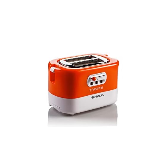 Ariete 159 Toastime Sandwichera 2 rebanadas con Pinzas, cajón recogemigas, función descongelación y Calentamiento, 9 Niveles de Tostado, Calentador de brioche, 700 W, Acero Inoxidable, Blanco/Naranja