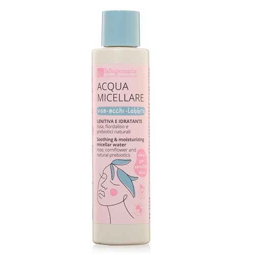 La Saponaria Agua Micelar, Limpiadora, Desmaquillante, Ácido Hialurónico, Anti-Rojeces, Caléndula, Natural, Vegana, Libre de Crueldad Animal, Bioplástico, Orgánica, 200ml