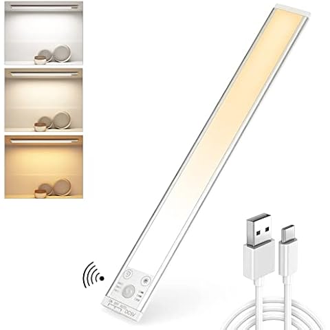 Hensam Motion Sensor Lights Indoor, 138 LED USB Rechargeable Under Cupboard Kitchen Lights with 3 Color,Timer,Stick-on Anywhere,Battery Powered with Magnetic for Closet,Wardrobe,Stairs,Kitchen,Stairs Cover