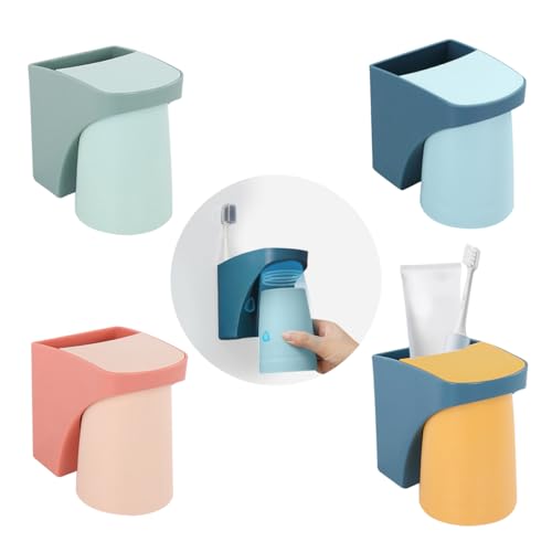 4PCS Zahnbürstenhalter,Wandmontiert Zahnputzbecherhalter Ohne Bohren, Tragbar Elektrische Zahnbürste, Zahnputzbecher Kunststoff für Familie und Bad Family and Bathroom (4PCS)