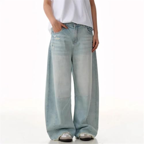 Men's Jeans Solid Color Washing Worn-Out Raw Edge Straight Trousers Wide Leg Loose Denim Pants3