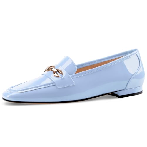 Image of Oh Mispares Womens Loafers Square Toe Low Heel Penny Loafers Fashion Comfortable Slip on Flats Casual Dressy Shoes for Women Work Office Patent Leather