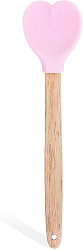 Cuchara de silicona con forma de corazón, cuchara agitadora de silicona en forma de corazón, cuchara de helado con madera para accesorios de cocina