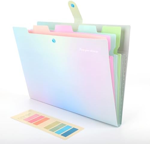 Expanding File Folder, Letter A4 Size Accordion Plastic File Organizer, 5 Pocket Folders for Documents, Aesthetic Folder with Labels, Paper Organizer for School Office Supplies (Aurora Blue)