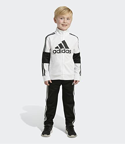 adidas Boys' Little Tricot Jacket & Pant Clothing Set, White Stripe 3S, 4 (AG6415C)4