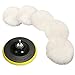 Produktbild STEEIRO 5 Stück Wolle Polierteller Set, Wollpad polierscheibe Polierset, 150mm Wolle Pad Polierhauben mit M14 Bohrer Adapter, für Auto Poliermaschine Polierscheibe