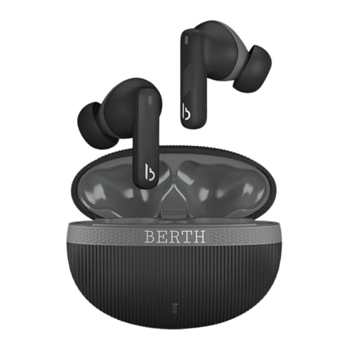 BERTH Airchords Z TWS Earbuds, 40H Playtime, BT 5.4, ENC Mics, 13mm Bass Drivers, 45ms Low Latency, IPX5, Fast Charging, 10min=100min Playback, Gaming Mode, 1-Year Warranty (Black)