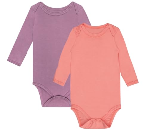 Image of GUISBY Unisex Baby Rayon of Bamboo Snap Bodysuits, Long Sleeve with Mittens Cuffs Bodysuit 2-Packs