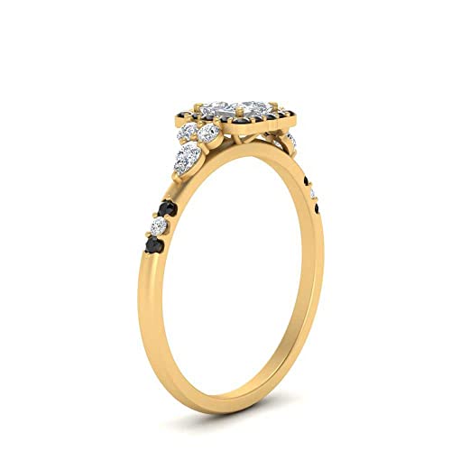 Image of Choose Your Color 14k Yellow Gold Plated Princess Shape Petite Engagement Rings Halo Edwardian Engagement Ring Everyday Wedding Jewelry Handmade Gifts for Wife : US Size 4 to 12