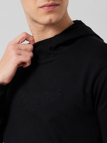 Image of Park Avenue Men Full Sleeve Slim Fit Solid Pattern Polyester Cotton Blend Hooded Hooded Casual Sweatshirt