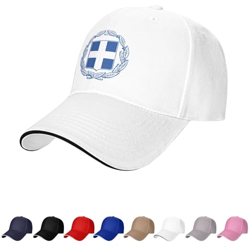 Casquette grecque avec emblème grec pour homme et femme, armoiries de la Grèce, casquette de baseball, casquette de camionneur, papa, blanc, Taille unique