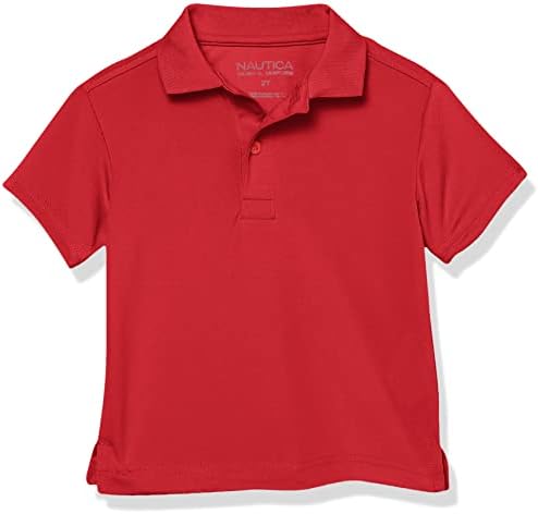 Nautica Boys' School Uniform Short Sleeve Polo Shirt, Button Closure, Moisture Wicking Performance Material, Red, 5