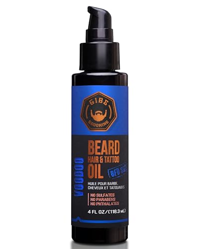 GIBS Beard, Hair & Tattoo Oil - Softens & Strengthens Beard Growth, Moisturizes Skin (4 Scents, 2 Sizes)