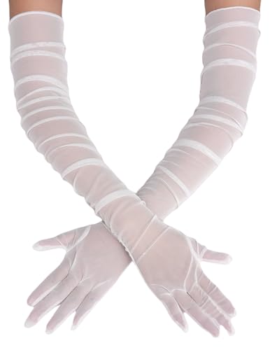 Avidlove Womens White Tulle Sheer Gloves Costume Wedding Birthday Outfits Tea Party Elbow Length Bridal Gloves
