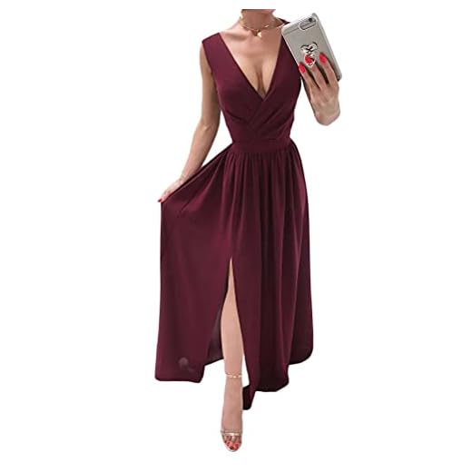 Tomwell Sommerkleid Damen Ärmellos Faltenrock Kleider Rockabilly Kleid Knielang Elegant Vintage Kleid Cocktailkleid A Weinrot L