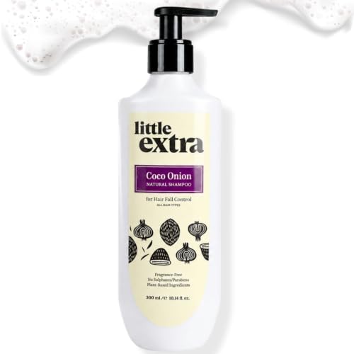 Little Extra Coco Onion Natural Shampoo for Hair Fall Control & Growth, No Parabens, SLS, Silicone & Sulfate Free, 100% Vegan with Coconut Milk, Onion Oil for Women & Men, 300 ml