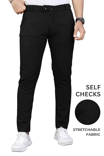 Image of Men's Regular Fit Self-Design Trousers | Mid-Rise Cotton Blend Pants for Work Stylish Formal Bottoms for Men (Pack of 1)