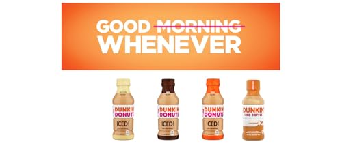 Dunkin Donuts Iced Coffee Variety Pack, 12 Bottles, Mocha, Original, French Vanilla and Caramel - HOOP 'TIL IT HURTS Packaging