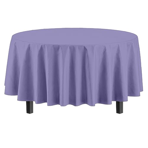 Image of Party Solids Lavender Round Plastic Tablecloth - 84 Inch, Pack of 24