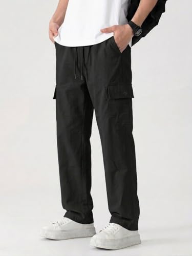 Image of Cargo for Men | Cotton Cargo Pant | Lower for man | Elastic Drawstring Waist Straight Fit Bottoms | Comfortable Breathable Cargos for Casual, Office Wear