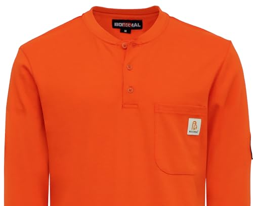 Image of BOCOMAL FR Shirts Flame Resistant Shirt 5.5oz 100% Cotton Light Weight CAT2 Fire Retardant Henley Shirts