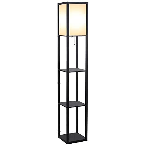 HOMCOM Lampadaire étagère Lampe étagère 26L x 26l x 160H cm 3 étagères 4 Niveaux MDF Noir
