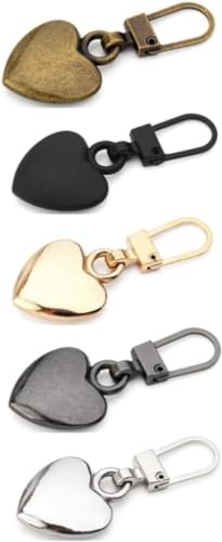 5Pcs Multicolor Journey Studio Heart Shaped Zipper Pull Replacement Metal Zipper Backpack Zippers Mend Fixer Repair for Coats Jackets Pants Luggage Fasteners Sewing Notions and Supplies