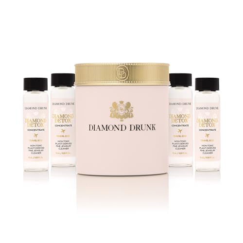 Diamond Drunk The Travel Collection - TSA-Approved, Leak Resistant, Travel-Size, Non-Toxic, Jewelry Cleaner for Fine Jewelry - 8 Month Supply - Patented Bauble Basket & Reusable Vessel - Beach Beige