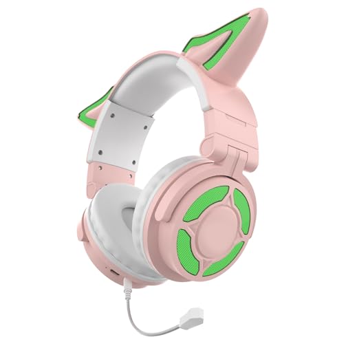 キツネの耳ヘッドホン Bluetooth5.3 ワイヤレスヘッドフォン ゲームヘッドホン 有線無線兼用 LED付き 有線ヘッドフォン サイズ調節可能 3.5mm マイク付き 40mmドライバー ゲーム用 密閉型 立体音響 PC用ヘッドセット ノイズキャンセ