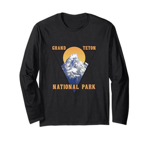Retro Sunset Grand Teton Mountain Parque Nacional Wyoming Manga Larga