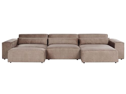 Moderno sofá esquinero modular 3 plazas con otomana tapizado de tela marrón izquierdo Hellnar