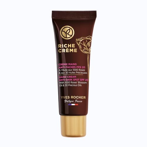 Yves Rocher RICHE CRÈME Handcreme Anti-Pigmentflecken LSF 20 | Anti Aging Handpflege | Pflege für die Hände | mildert Pigmentflecken | Handcreme Damen für reife Haut