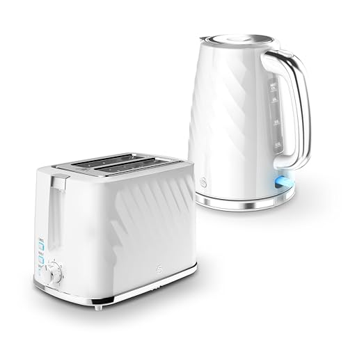 Swan Windsor Kitchen Set 1.7L Fast Boil Kettle & 2 Slice Toaster White SK14611WHT & ST14071WHT