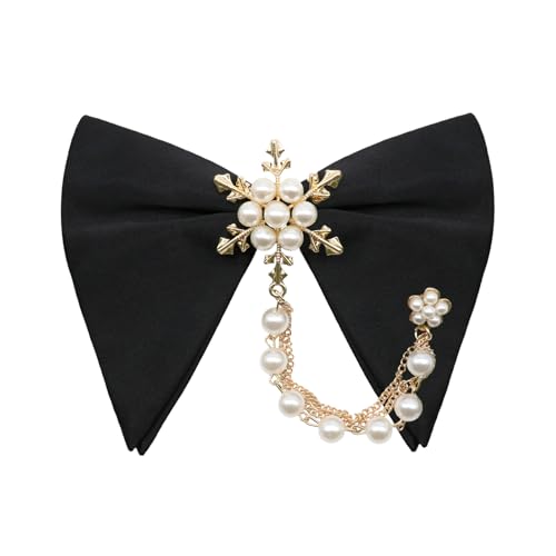 LHXzizizi Pearl Oversized Bow Ties for Men, Adjustable Pre Tied Mens Bow Tie, Tuxedo Bowties Men for Wedding Party School (Black Chain)