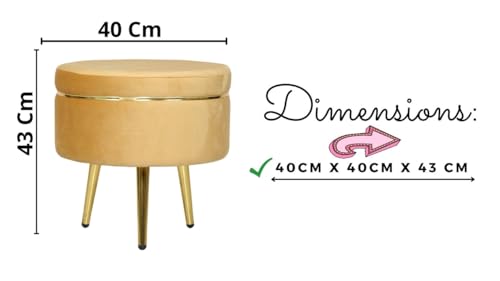 Image of Ottoman for Living Room, Velvet Round Foot Rest Stool, Metal Legs Chair for Sitting, Puffy for Bedroom & Makeup Room Decor | Chair (18 inchx18 inchx32 inch), Puffy (16 inchx16 inchx17 inch) | (Combo-Beige)