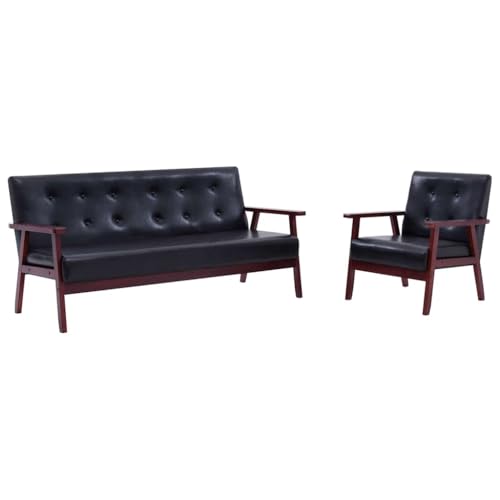 Keeushr Ensemble de 2 canapés d'angle en cuir synthétique noir avec fauteuil et 3 places au design scandinave pour salon