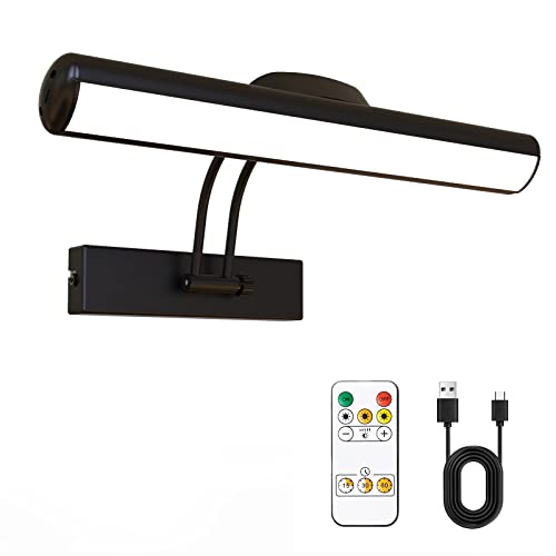 DESGNT Lampe murale à Télécommande，Eclairage d'un tableau LED sans fil，tête d'éclairage LED rotative avec minuterie,Lampe d'image à bras pivotant à 180 °pour la fresque et les fléchettes.