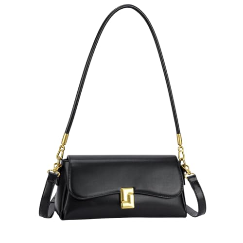 Bolsa Feminina Fivela Ombro Alça Transversal Ajustável Luxo QUBCCUM (Preto)