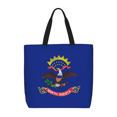 North Dakota State Flag Print Tote Bags, Large Capacity Zipper Shoulder Bag, For Shopping, Work, Daily