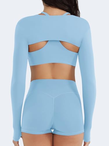 Image of YEOREO Women Crop Top Long Sleeve Bolero Open Front Workout Cropped Shirts Sports Shrug