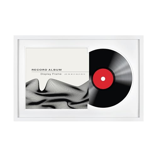 MCS Double Matted Record Album Frame 1-Pack (16.5x25) White - LP Vinyl Display .75 Profile Vertical & Horizontal Wall Hanging Frame for Records Album Covers Jackets - Music Wall Decor