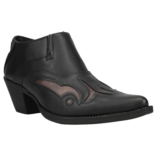 ROPER Womens Sarah Tooled-Inlay Pointed Toe Casual Boots Ankle Mid Heel 2-3" - Black2