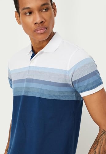 Image of Max Men's Half Sleeves Cotton Blend Regular Fit Striped Polo T-Shirt