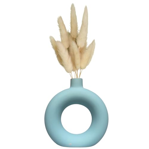 Image of White Vase /Flower Vase /Pampas Grass Vase /Ceramic Vase /Round Shaped Vase /Home Decor Centrepiece /Decor Showpiece Donut Vase 9 Inches | Grey | (Pack of 2) (9 x 7.5 Inch)