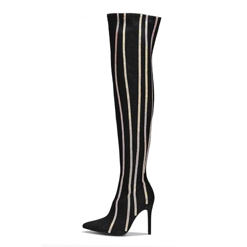 Cape Robbin Hidenim Rhinestone Thigh High Stiletto Boots (Hidenim)